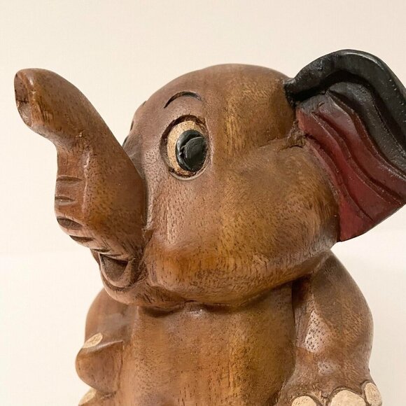 Vintage Wooden Elephant Figure 6 Inch Tall - Picture 6 of 14